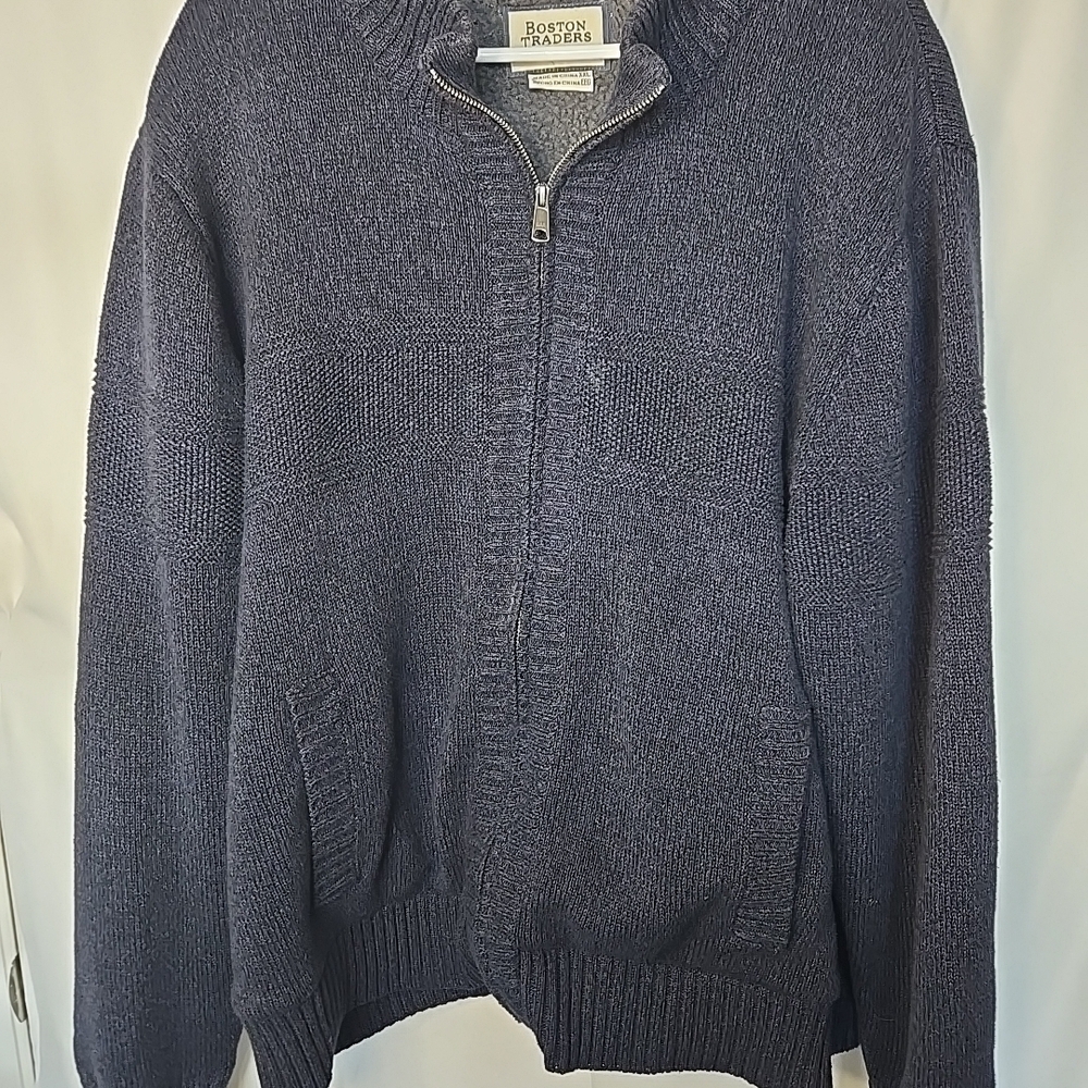 Boston Traders Sweater Mens 2XL Blue Full Zip Sherpa Lined Knit Winter Jacket424
